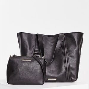 NWT Steve Madden Black Faux Leather Tote and Crossbody Set